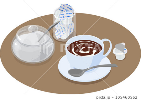 コーヒーとお砂糖とミルクのアイソメトリックベクターイラスト 105460562
