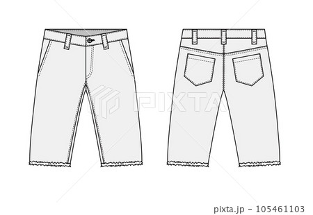 デニムショートパンツ ( ハーフパンツ ) ベクターテンプレートイラスト(前面・背面) 105461103