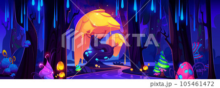 Fantasy forest with magic tree and mushroom vector 105461472