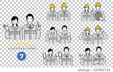 作業服を着た男女の作業員のシンプルなイラストセット 105462734