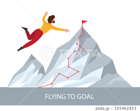 Business goal. Businessman flying to the big mountain visualization of line road. vector concept 105462853