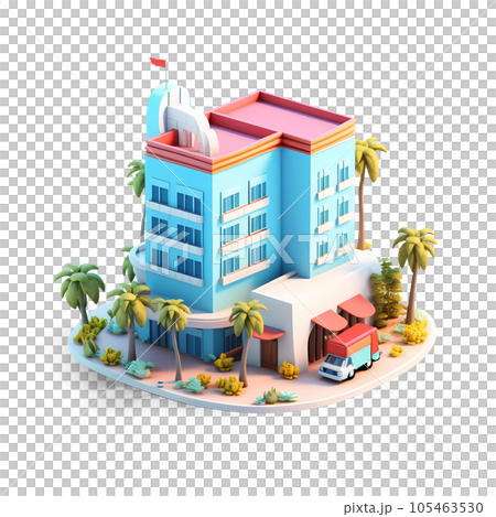 Tropical Hotel Isometric Low Poly Icon 105463530