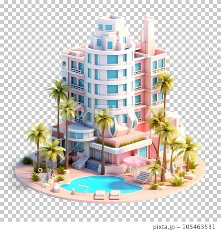 Tropical Hotel Isometric Low Poly Icon 105463531