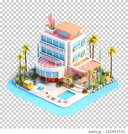 Tropical Hotel Isometric Low Poly Icon 105463532