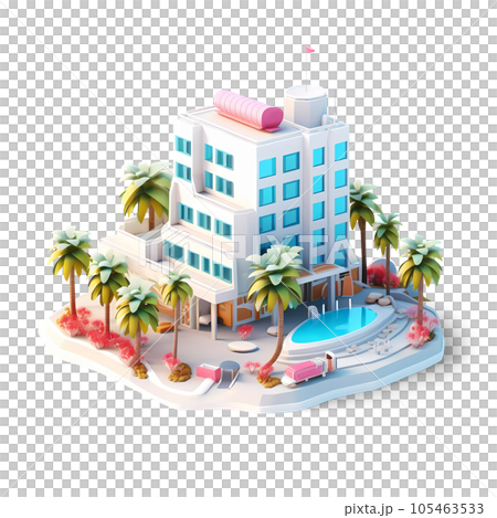 Tropical Hotel Isometric Low Poly Icon 105463533
