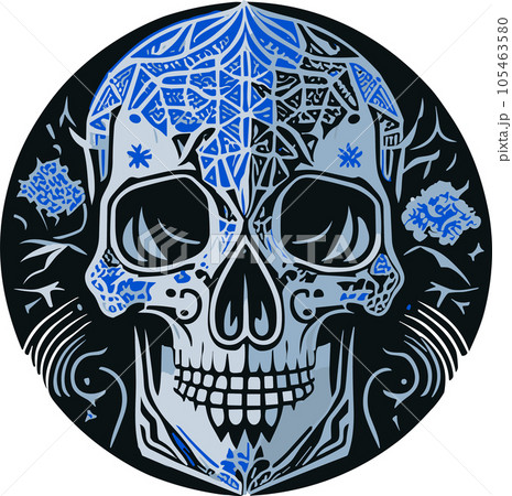 Blue Skull in Circle. 105463580