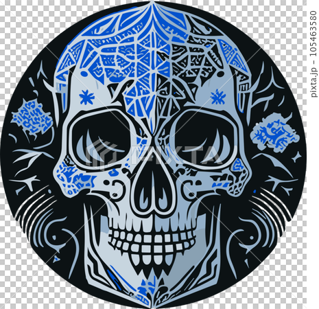 Blue Skull in Circle. 105463580