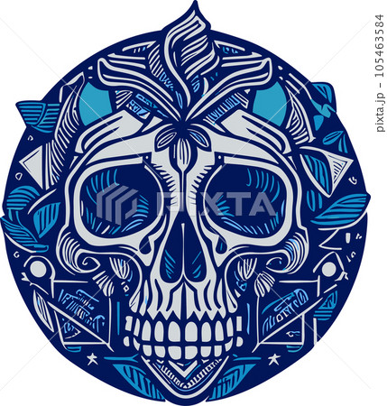Blue Skull in Circle. 105463584