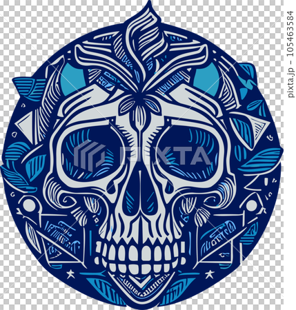Blue Skull in Circle. 105463584