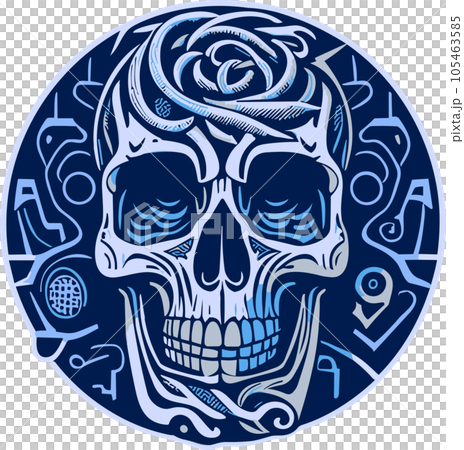 Blue Skull in Circle. 105463585