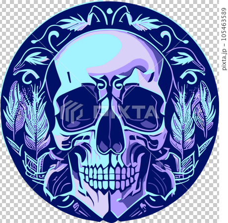 Blue Skull in Circle. 105463589
