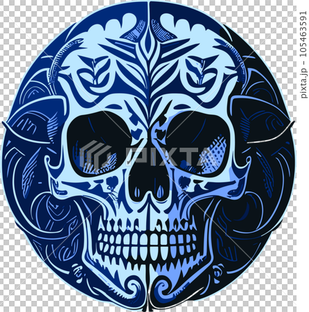 Blue Skull in Circle. 105463591