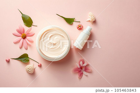 natural cosmetic products on a light background with open space natural cosmetic products on a light background with open space 105463843