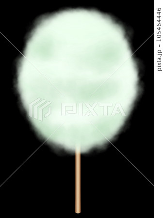 定番形の棒付き綿菓子リアルタッチ寄りイラスト～ホワイトグリーン 105464446