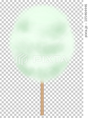 定番形の棒付き綿菓子リアルタッチ寄りイラスト～ホワイトグリーン 105464446