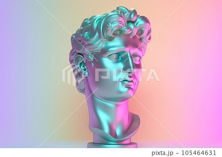 Holographic 3D antique statue on pastel background Holographic 3D antique statue on pastel background 105464631