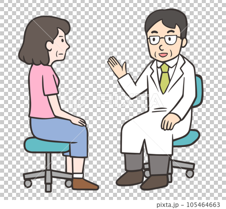 患者に説明をする医師と話を聞く中年女性の患者 患者に説明をする医師と話を聞く中年女性の患者 105464663