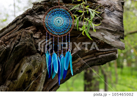 Handmade dream catcher with feathers threads and beads rope hanging 105465002