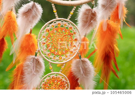 Handmade dream catcher with feathers threads and beads rope hanging Handmade dream catcher with feathers threads and beads rope hanging 105465006