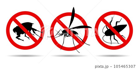 Mosquito cockroach flea warning signs 105465307
