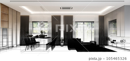 cozy  living room  interior design, 3d rendering 105465326