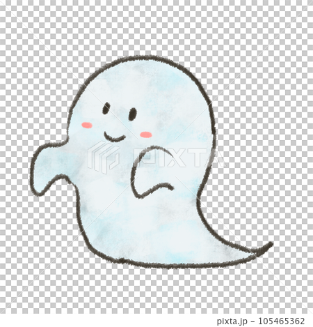輪郭あり かわいいおばけの手描きイラストのイラスト素材 [105465362