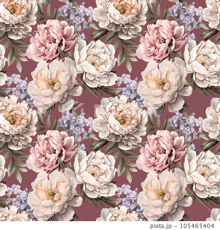 Beautiful seamless pattern with gentle hand drawn peony flowers. Floral stock illustration. Beautiful seamless pattern with gentle hand drawn peony flowers. Floral stock illustration. 105465404
