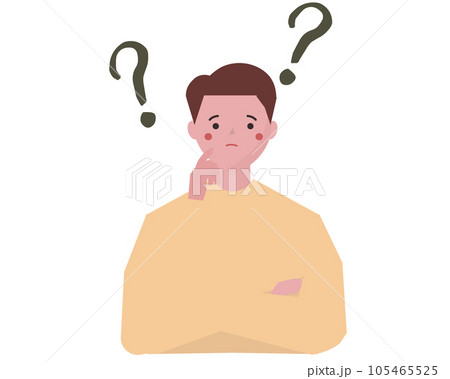 はてなマークを浮かべ悩む男性。ベクターイラスト はてなマークを浮かべ悩む男性。ベクターイラスト 105465525