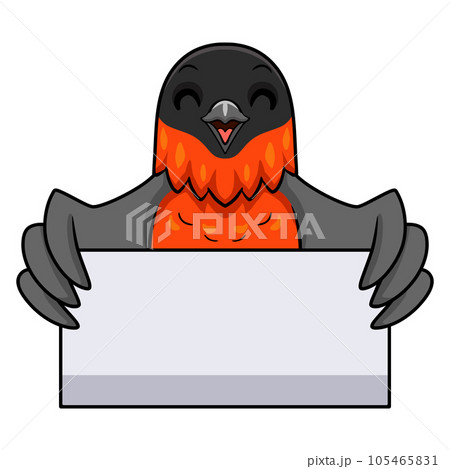 Cute bullfinch bird cartoon holding blank sign Cute bullfinch bird cartoon holding blank sign 105465831