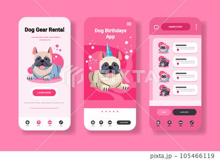 Happy national dog day greeting card cute doggy smartphone mobile app holiday of domestic animals concept Happy national dog day greeting card cute doggy smartphone mobile app holiday of domestic animals concept 105466119