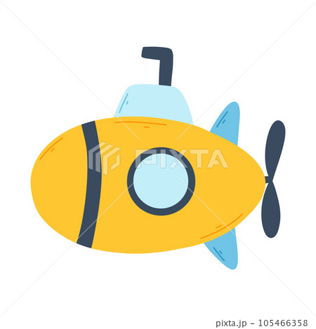 Submarine in flat style. Vector illustration. Hand drawn kids submarine. 105466358