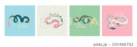 Dragon symbol for 2024. Chinese lunisolar calendar. Set of vector isolated illustrations for design. Dragon symbol for 2024. Chinese lunisolar calendar. Set of vector isolated illustrations for design. 105466782