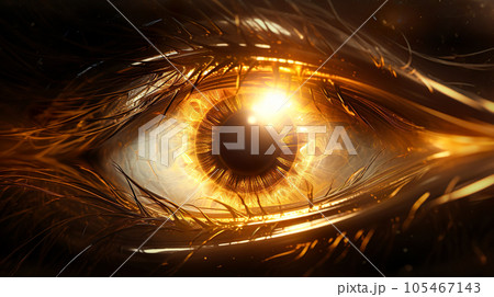 黄金色の瞳のクローズアップ「AI生成画像」のイラスト素材 [105467143