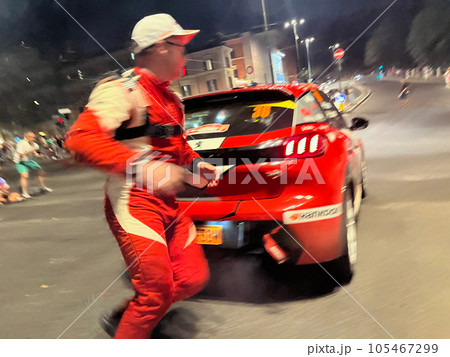 Rally di Roma Capitale 2023 rehearsal at the Colosseum, Italy, event belonging to the FIA European Rally Championship 105467299