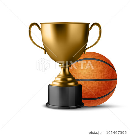 Realistic Vector 3d Blank Golden Champion Cup Icon wirh Basketball Set Closeup Isolated on White. Design Template of Championship Trophy. Sport Tournament Award, Gold Winner Cup and Victory Concept Realistic Vector 3d Blank Golden Champion Cup Icon wirh Basketball Set Closeup Isolated on White. Design Template of Championship Trophy. Sport Tournament Award, Gold Winner Cup and Victory Concept 105467396