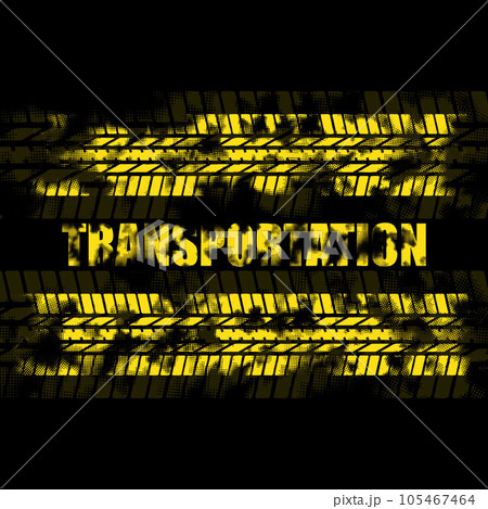 Black and yellow halftone tire track silhouettes Black and yellow halftone tire track silhouettes 105467464