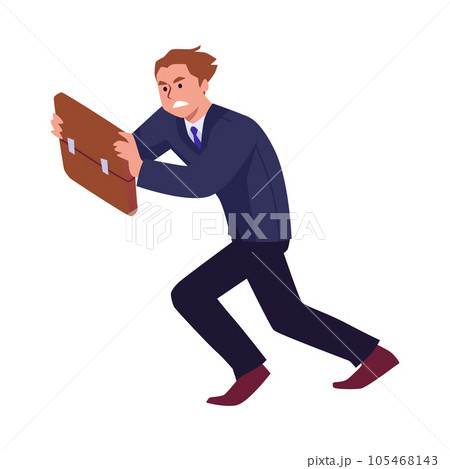 Business man resists strong wind with briefcase, don't give up, confident leader manager vector flat illustration 105468143
