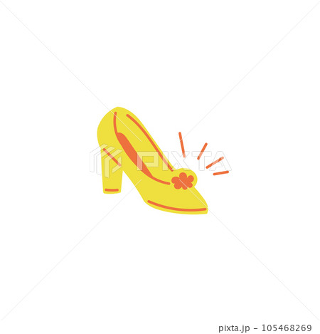 Cinderellas yellow bright slipper, brides or princesses shiny footwear, wedding one shoe, fairy tale childish hand drawn 105468269