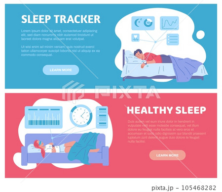 Sleep tracker app advertising web banners set, flat vector illustration. 105468282