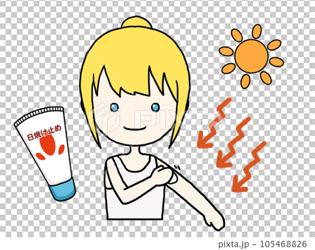 Illustration of a white woman preventing UV rays with sunscreen Illustration of a white woman preventing UV rays with sunscreen 105468826