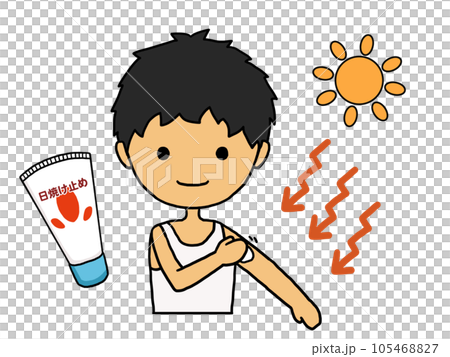 Illustration of a Japanese man who prevents UV rays with sunscreen 105468827