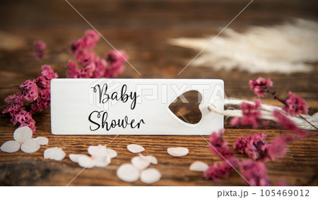 Natural Background With Label With Baby Shower Natural Background With Label With Baby Shower 105469012