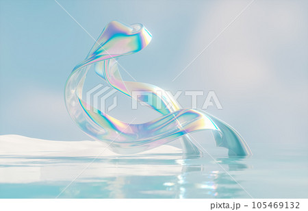 Abstract winter landscape scene with holographic iridescent glossy cloth. 3d rendering 105469132