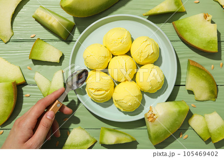 Tasty and fresh summer food - melon ice cream Tasty and fresh summer food - melon ice cream 105469402