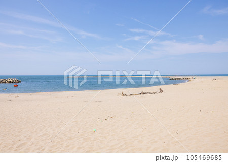 真夏の新潟県の関屋浜の海水浴場 105469685