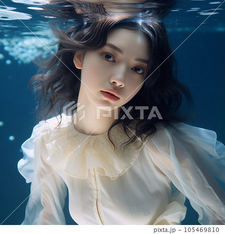 水中にいる白い服を着た女性 105469810