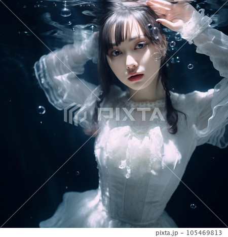 水中にいる白い服を着た女性 水中にいる白い服を着た女性 105469813