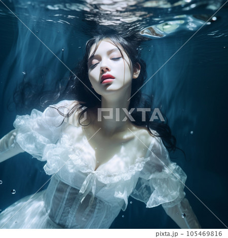 水中にいる白い服を着た女性 水中にいる白い服を着た女性 105469816