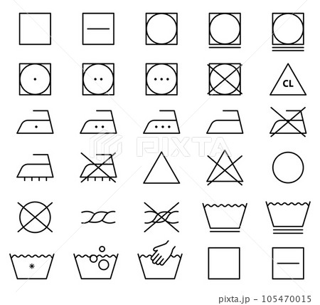 Laundry Vector Icons set. Washing symbols. Care clothes instructions on labels, machine or hand washing signs. Laundry Vector Icons set. Washing symbols. Care clothes instructions on labels, machine or hand washing signs. 105470015