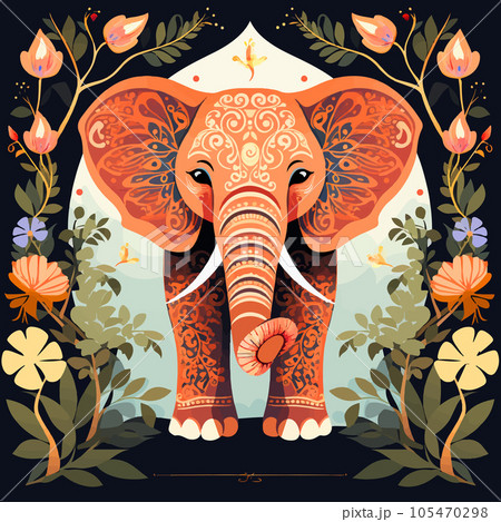 Beautiful Indian elephant decorated with ethnic - Stock Illustration  [105470298] - PIXTA